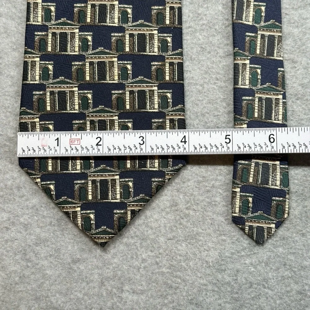 Vintage Structure Le Collezioni Silk Tie Navy Italian Architectural Print USA